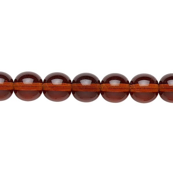 Bead, Preciosa, Czech glass druk, transparent dark topaz, 8mm round. Sold per 15-1/2" to 16" strand. image number 0