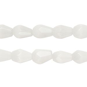 Bead, glass, translucent white, 10x6mm-11x7mm faceted teardrop. Sold per pkg of (2) 13-inch strands, approximately 60 beads.