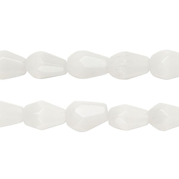 Bead, glass, translucent white, 10x6mm-11x7mm faceted teardrop. Sold per pkg of (2) 13-inch strands, approximately 60 beads. image number 0