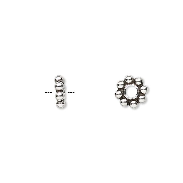 Bead, antiqued sterling silver, 8x2mm beaded flat rondelle with 2.5mm hole. Sold per pkg of 2. image number 0