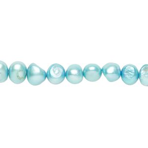 Freshwater pearl 1pkg1, flat-sided potato / semi-round, 15 inch teal blue 5-6mm cultured