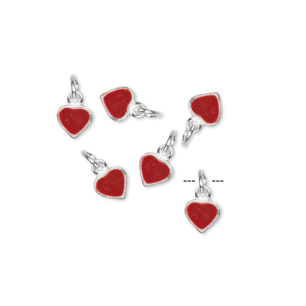Charm, sterling silver and enamel, red, 5x5mm heart. Sold per pkg of 6. image number 0