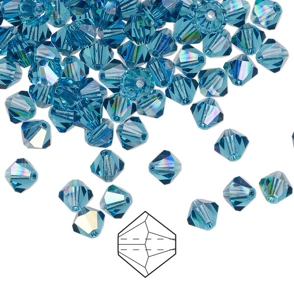 Bead 576pk indicolite AB, Preciosa Czech crystal 5mm bicone image number 0