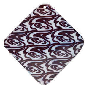 Focal, blister pearl shell (dyed), white / dark brown / purple, 3- to 3-1/4 inch diamond with swirl decal. Sold individually.