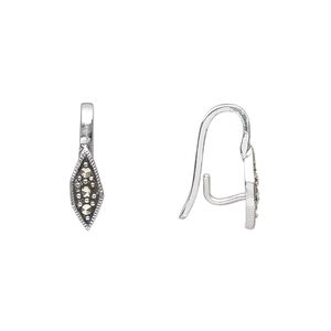 Bail, prong, sterling silver and marcasite, 3 stones, 16x5mm diamond with 11mm grip length. Sold individually.