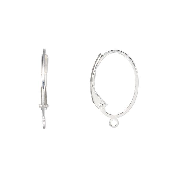 Ear wire leverback 1pkg100 silver-plated, 19.5mm oval / open loop / flat wire, brass 50 pair image number 0