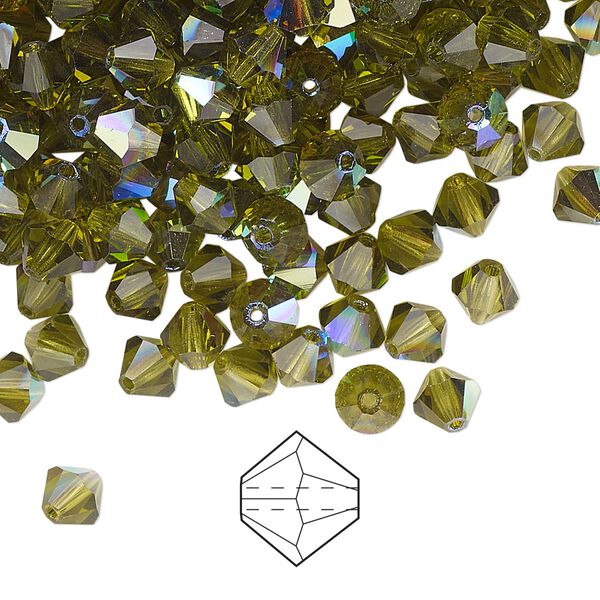 Bead 576pk olivine AB, Preciosa Czech crystal 5mm bicone image number 0