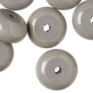 Bead, wood (dyed/waxed), grey, 20x11mm rondelle. Sold per pkg of 50.