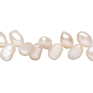 Freshwater pearl 1pkg1, herringbone-drilled flat-sided rice natural, 15 inch peach 7x6mm-10x7mm cultured