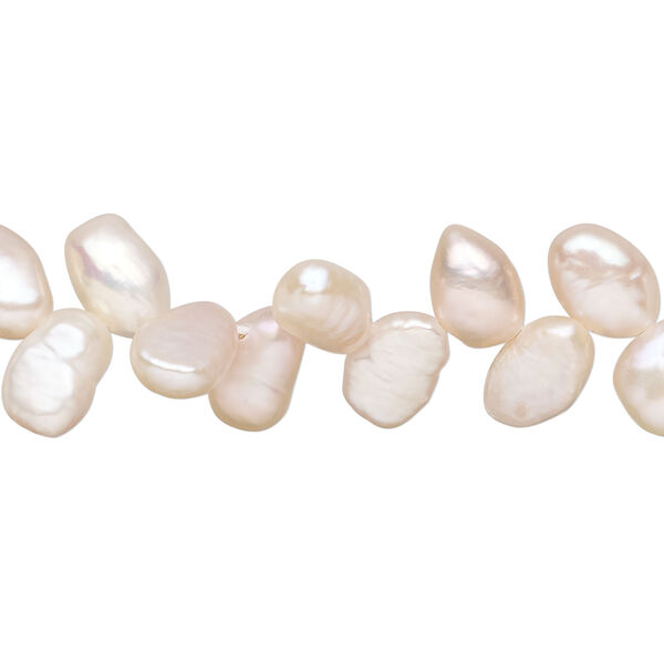 Freshwater pearl 1pkg1, herringbone-drilled flat-sided rice natural, 15 inch peach 7x6mm-10x7mm cultured image number 0