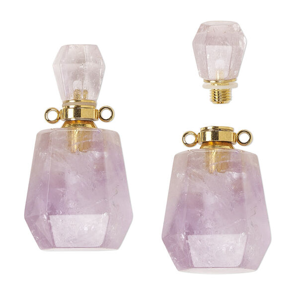 Amethyst / brass 1pkg1, gold-finished hand-cut perfume bottle natural C grade, 37x20mm image number 0