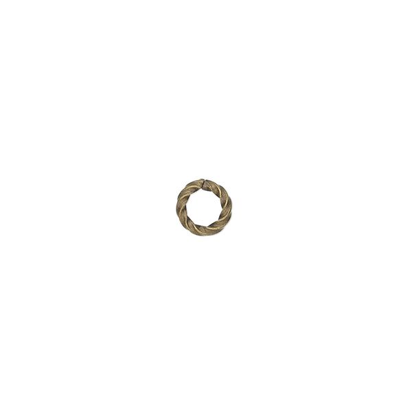 Jump ring, antique gold-plated brass, 6mm twisted round, 3.6mm inside diameter, 16 gauge. Sold per pkg of 500. image number 0