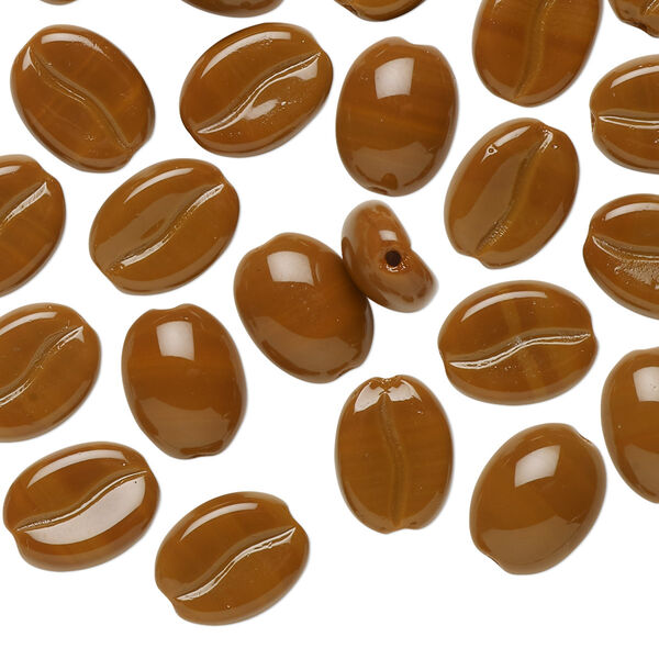 Bead, Preciosa, Czech pressed glass, opaque light roast, 10.5x8mm coffee bean. Sold per pkg of 25. image number 0