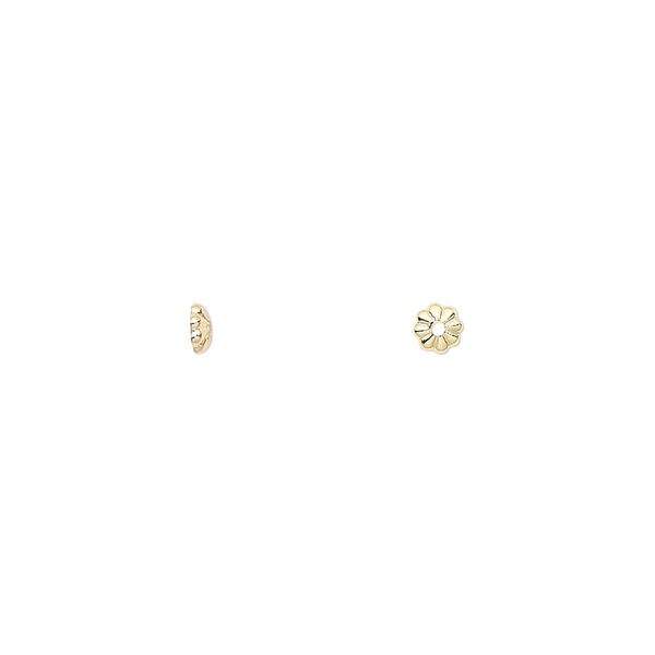 Bead cap, gold-plated brass, 3x1mm ribbed round, fits 2-4mm bead. Sold per pkg of 500. image number 0