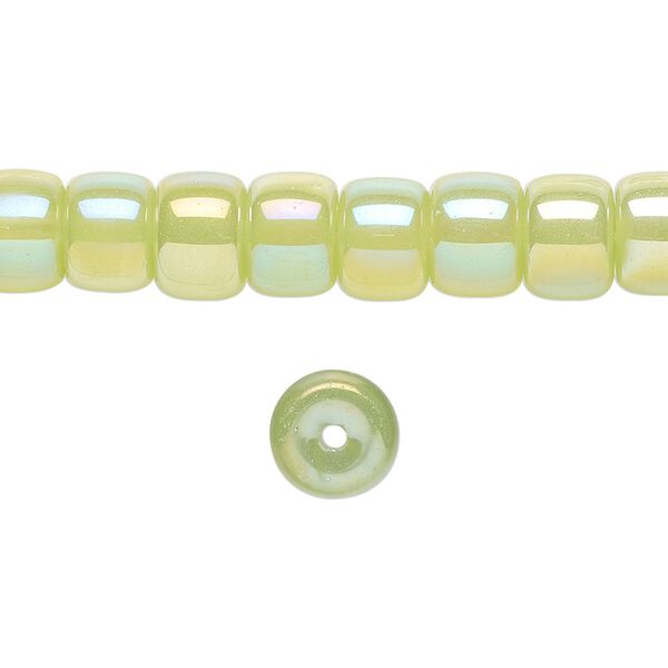 Bead, glass, translucent peridot rainbow, 8x6mm barrel. Sold per 15-1/2 to 16-inch strand. image number 0