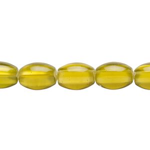 Bead, glass, translucent golden yellow, 11x8mm oval. Sold per 8-inch strand, approximately 15 beads.