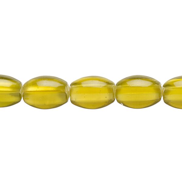 Bead, glass, translucent golden yellow, 11x8mm oval. Sold per 8-inch strand, approximately 15 beads. image number 0