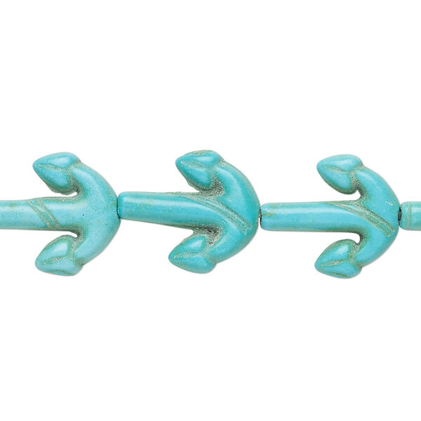Bead, "turquoise" (resin) (imitation), blue-green, 15x14mm-16x14mm anchor. Sold per 15-inch strand. image number 0
