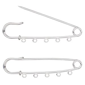 Kilt pin, silver-plated steel, 3 inches with 5 loops. Sold per pkg of 10.