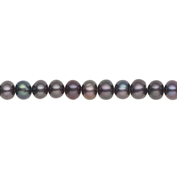Pearl, cultured freshwater (dyed), dark peacock, 5-6mm button, C grade, Mohs hardness 2-1/2 to 4. Sold per 16-inch strand. image number 0