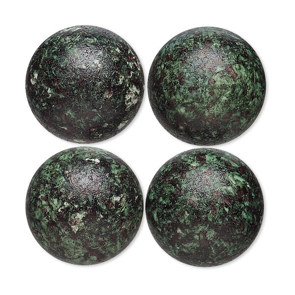 Cabochon, coated acrylic, opaque dark green and multicolored, 18mm non-calibrated round with speckles. Sold per pkg of 4. image number 0