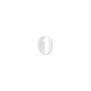 Cabochon, cat's eye glass (fiber optic glass), white, 9x7mm calibrated oval, quality grade. Sold per pkg of 10.