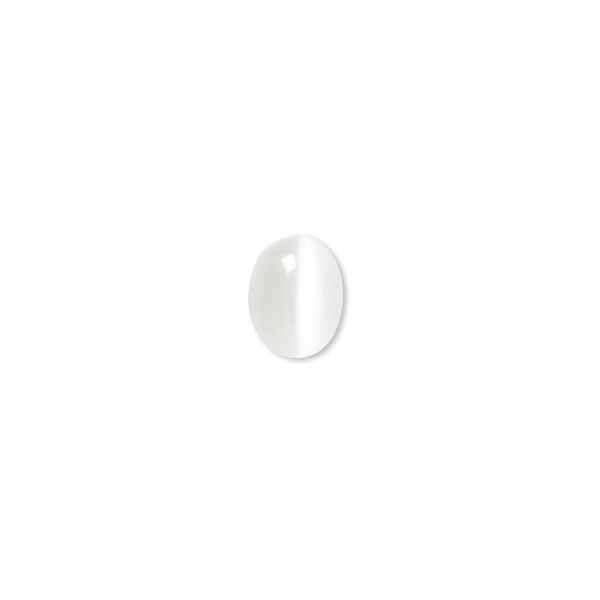 Cabochon, cat's eye glass (fiber optic glass), white, 9x7mm calibrated oval, quality grade. Sold per pkg of 10. image number 0