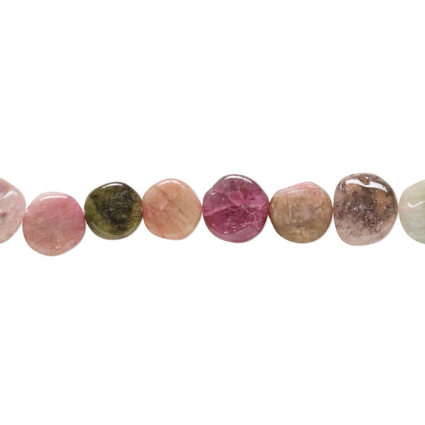 Bead, multi-tourmaline (natural / dyed), 6-8mm hand-cut flat round with 0.4-1.4mm hole, D grade, Mohs hardness 7 to 7-1/2. Sold per 8-inch strand. image number 0