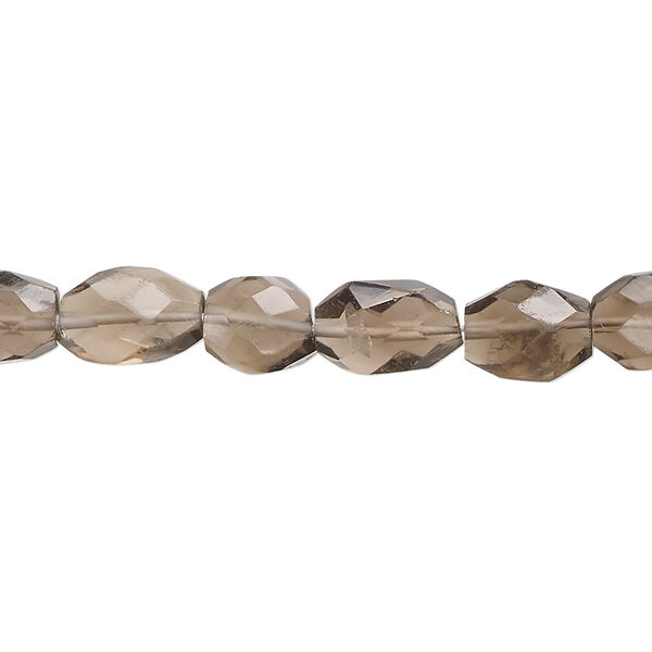 Bead, smoky quartz (heated / irradiated), medium to dark,7x5mm-12x9mm hand-cut rounded faceted puffed rectangle, B- grade, Mohs hardness 7. Sold per 14-inch strand, approximately 40 beads. image number 0