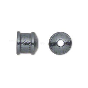 Cord end, JBB Findings, gunmetal-plated pewter (tin-based alloy), 11mm textured round tube, 9mm inside diameter. Sold per pkg of 2.