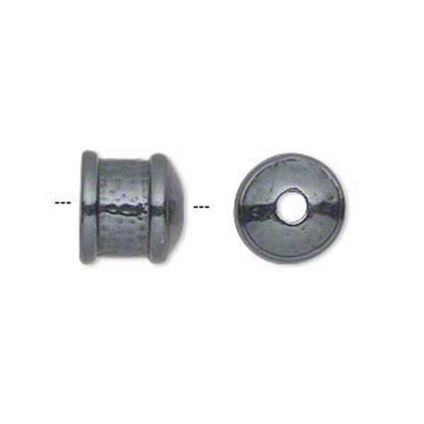 Cord end, JBB Findings, gunmetal-plated pewter (tin-based alloy), 11mm textured round tube, 9mm inside diameter. Sold per pkg of 2. image number 0