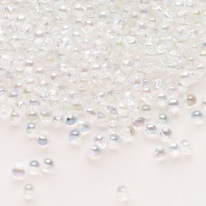 Seed bead, Miyuki, glass, pkg/10g, 3.3x2.8mm mini fringe, translucent rainbow clear (DP-250).