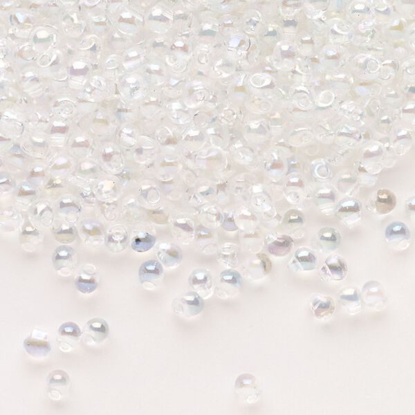Seed bead, Miyuki, glass, pkg/10g, 3.3x2.8mm mini fringe, translucent rainbow clear (DP-250). image number 0