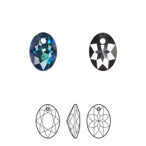 Drop 2pk crystal Bermuda blue P, Crystal Passions® 11.5mm pendant elliptic cut 6438