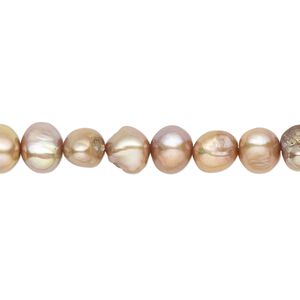 Pearl, cultured freshwater (dyed), satin sand, 6mm flat-sided potato with 0.4-0.6mm hole, C- grade, Mohs hardness 2-1/2 to 4. Sold per 15-inch strand.
