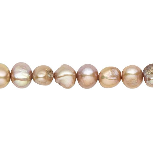 Pearl, cultured freshwater (dyed), satin sand, 6mm flat-sided potato with 0.4-0.6mm hole, C- grade, Mohs hardness 2-1/2 to 4. Sold per 15-inch strand. image number 0