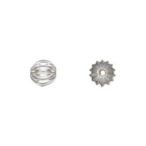 Bead, silver-plated brass, 7.5mm corrugated round. Sold per pkg of 12.