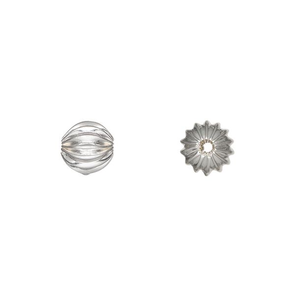 Bead, silver-plated brass, 7.5mm corrugated round. Sold per pkg of 12. image number 0