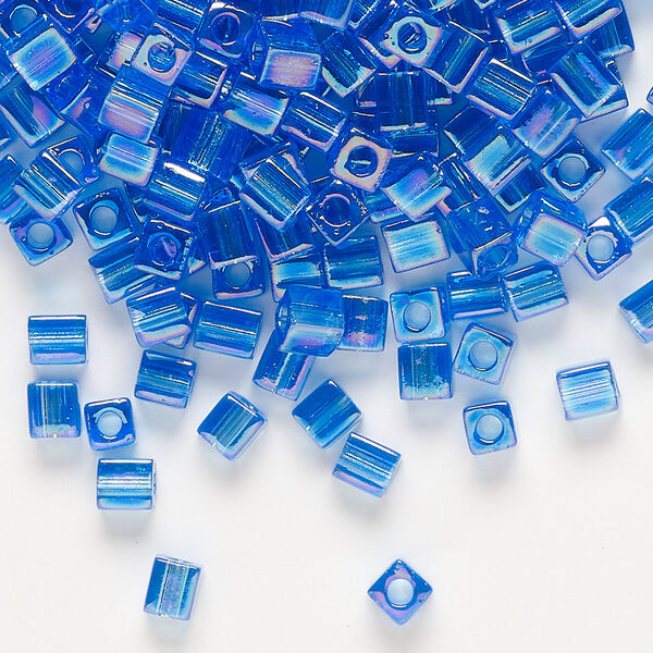 Seed bead, Miyuki, glass, pkg/250g, 3.5-3.7mm square, translucent rainbow cobalt blue (SB-290). image number 0