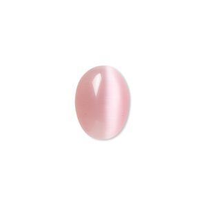 Cabochon, cat's eye glass (fiber optic glass), pink, 16x12mm calibrated oval, quality grade. Sold per pkg of 8.