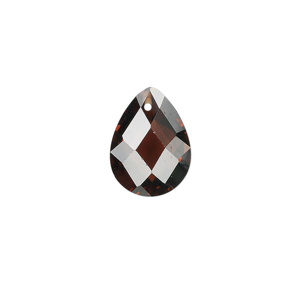 Drop, cubic zirconia, brown, 16x12mm hand-faceted teardrop, Mohs hardness 8-1/2. Sold per pkg of 2. image number 0