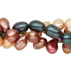 Pearl mix, cultured freshwater (dyed), multicolored, 8x7mm-10x8mm mixed shapes with 0.8-1.4mm hole, D grade, Mohs hardness 2-1/2 to 4. Sold per (3) 14-inch strands.