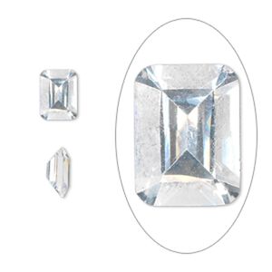 Gem, cubic zirconia, spinel white, 8x6mm faceted emerald-cut, Mohs hardness 8-1/2. Sold per pkg of 2.