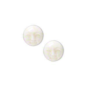 Embellishment, bone (bleached), white, 9-11mm hand-carved single-sided undrilled moon face, Mohs hardness 2-1/2. Sold per pkg of 2.