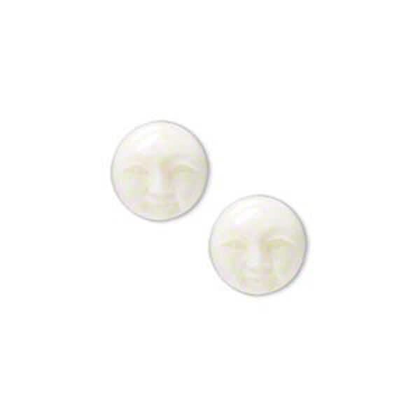 Embellishment, bone (bleached), white, 9-11mm hand-carved single-sided undrilled moon face, Mohs hardness 2-1/2. Sold per pkg of 2. image number 0