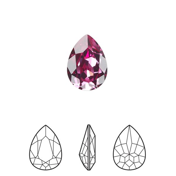 Fancy stone 144pk dark rose foil back, Swarovski® 14x10mm pear 4320 image number 0