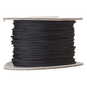 Cord, nylon, black, 1.5mm round. Sold per 100-foot spool.