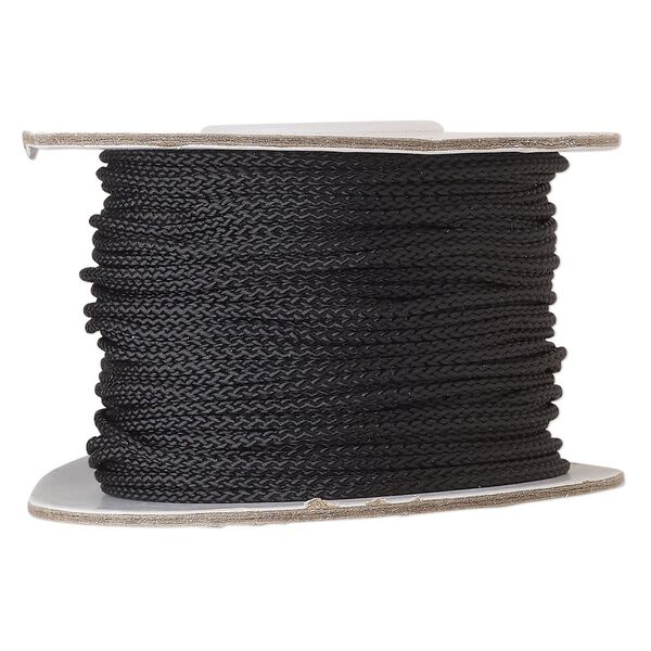 Cord, nylon, black, 1.5mm round. Sold per 100-foot spool. image number 0