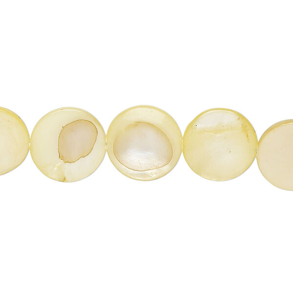 Mother-of-pearl shell 1pkg1, puffed flat round bead 15 inch canary 11-12mm image number 0