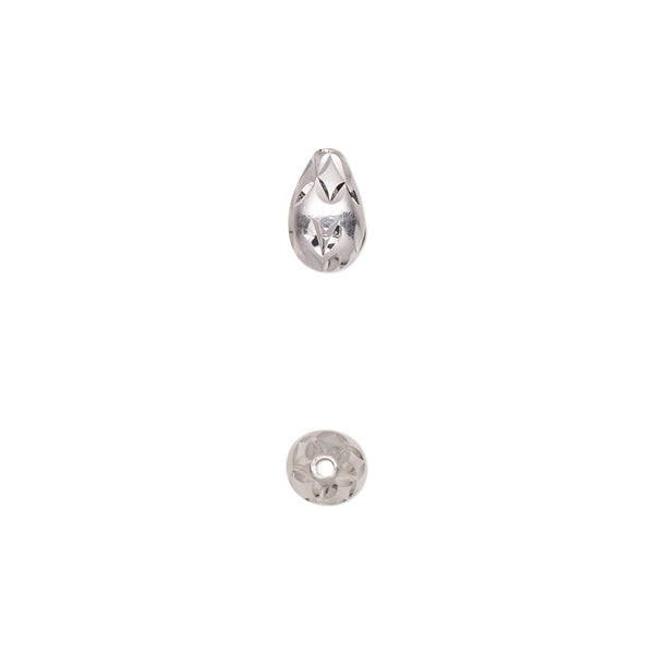 Bead, sterling silver, 8x5mm diamond-cut teardrop. Sold individually. image number 0